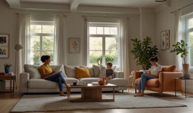 Family relaxing in a living room