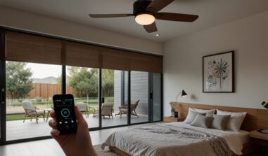 Hand holding a cell phone and controlling the temperature